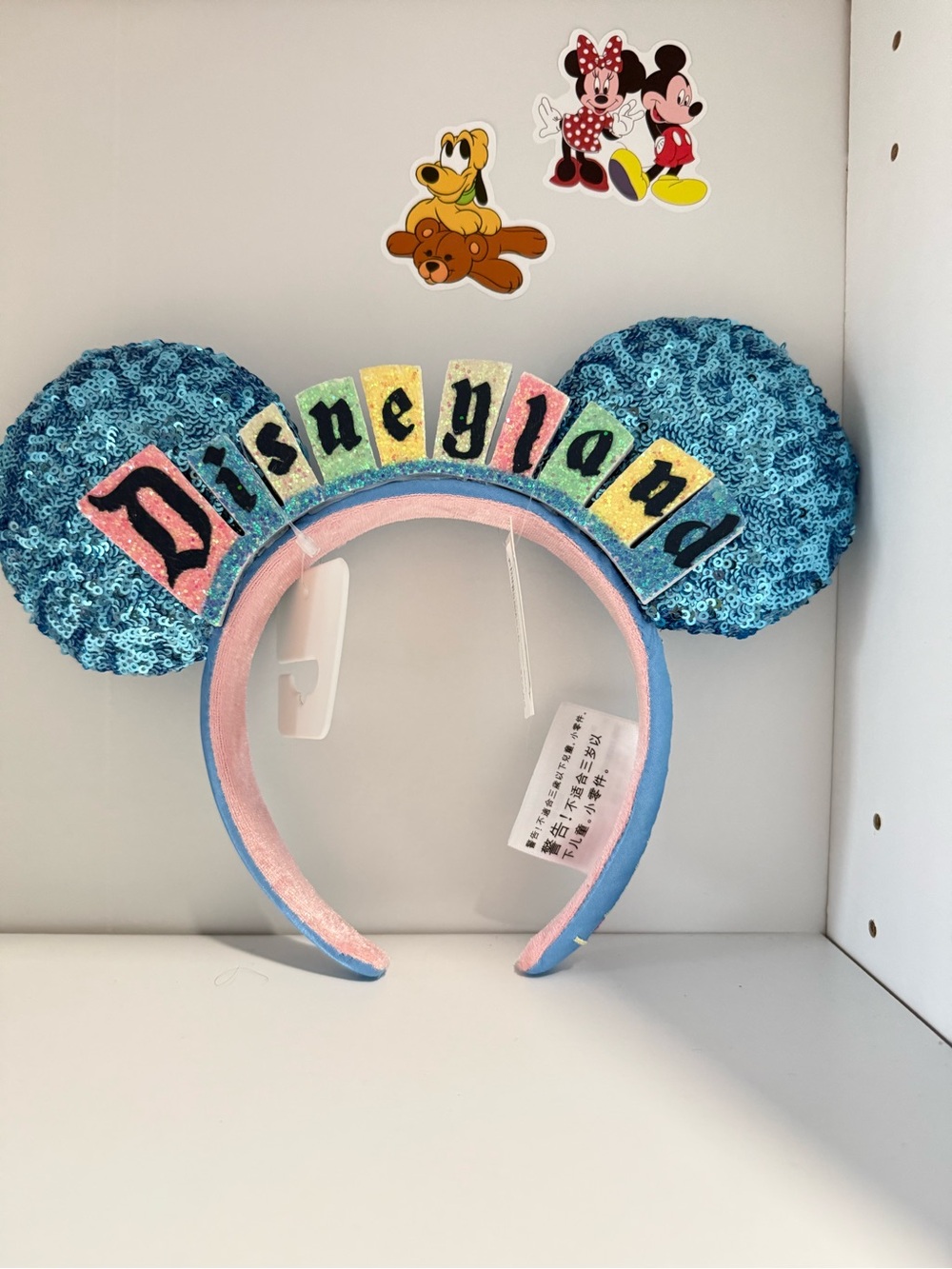 Disney Blue Sequin Ear Headband with Pastel Lettering
